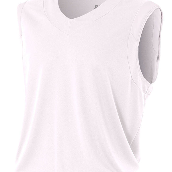 White A4 Moisture Management V-neck Muscle