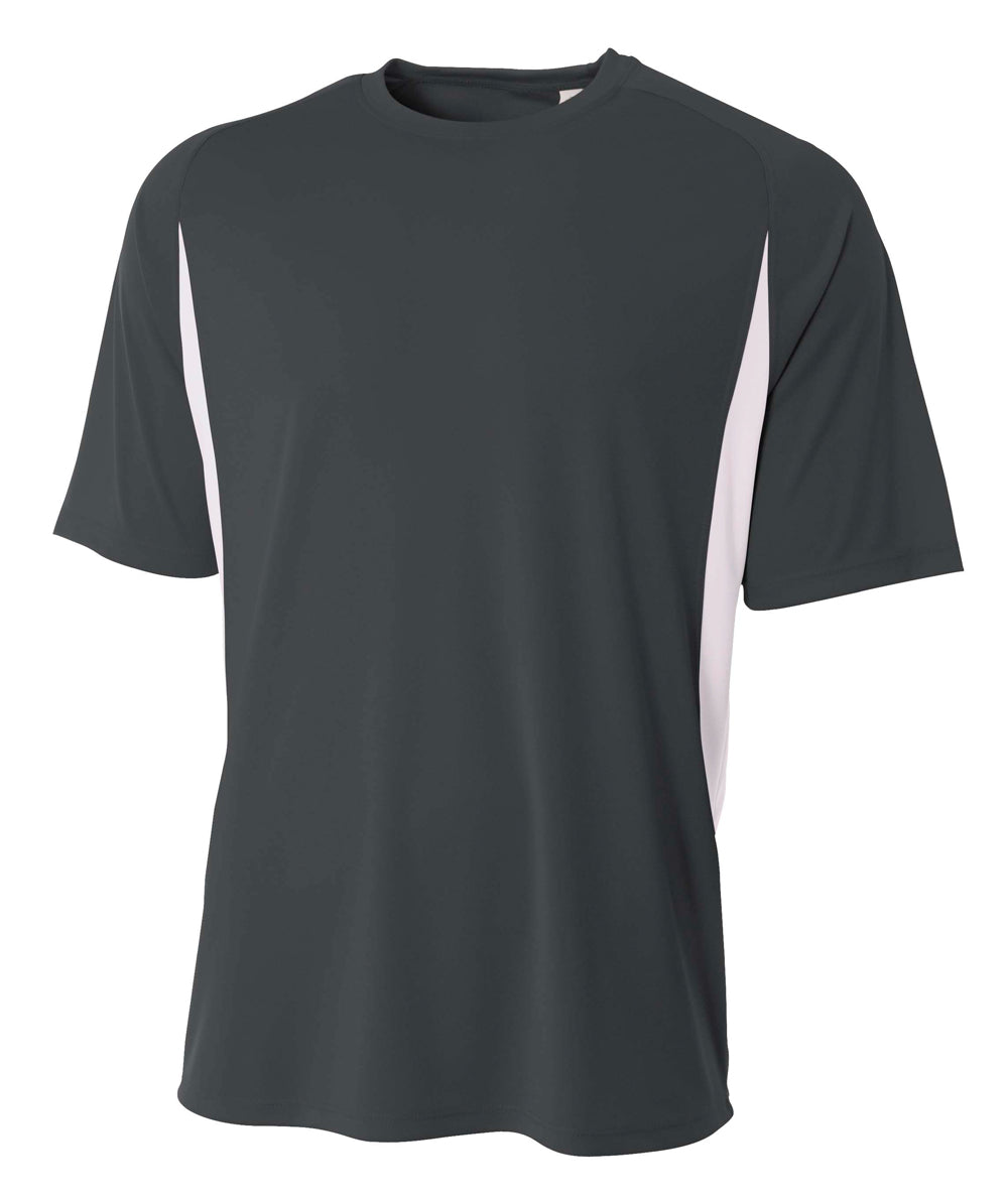 A4 Long Sleeve Color Block Performance Tee - Graphite/White Moisture Wicking Athletic Shirt - View #2
