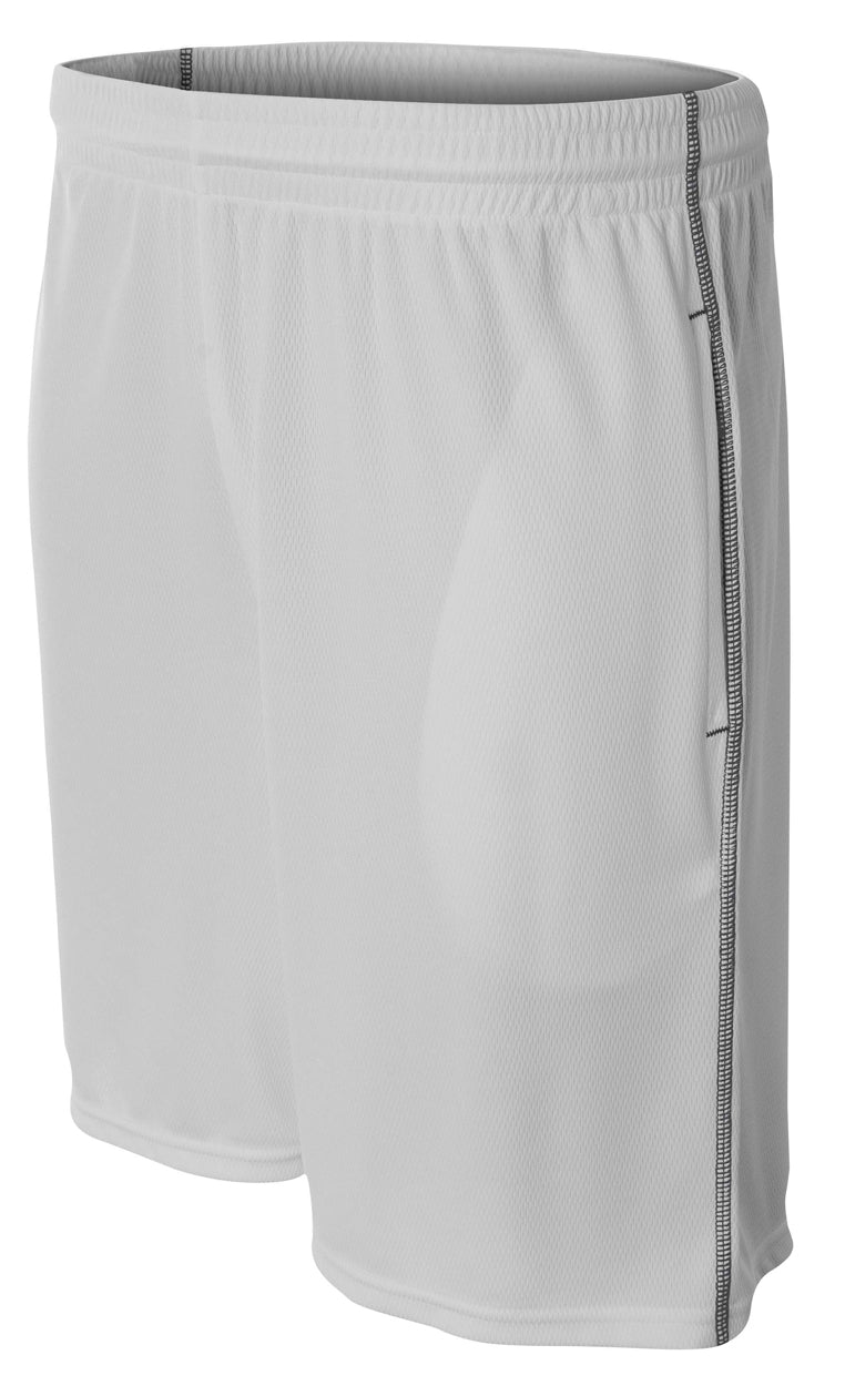 Silver A4 9" Pocketed Short W/ Contrast Stitching