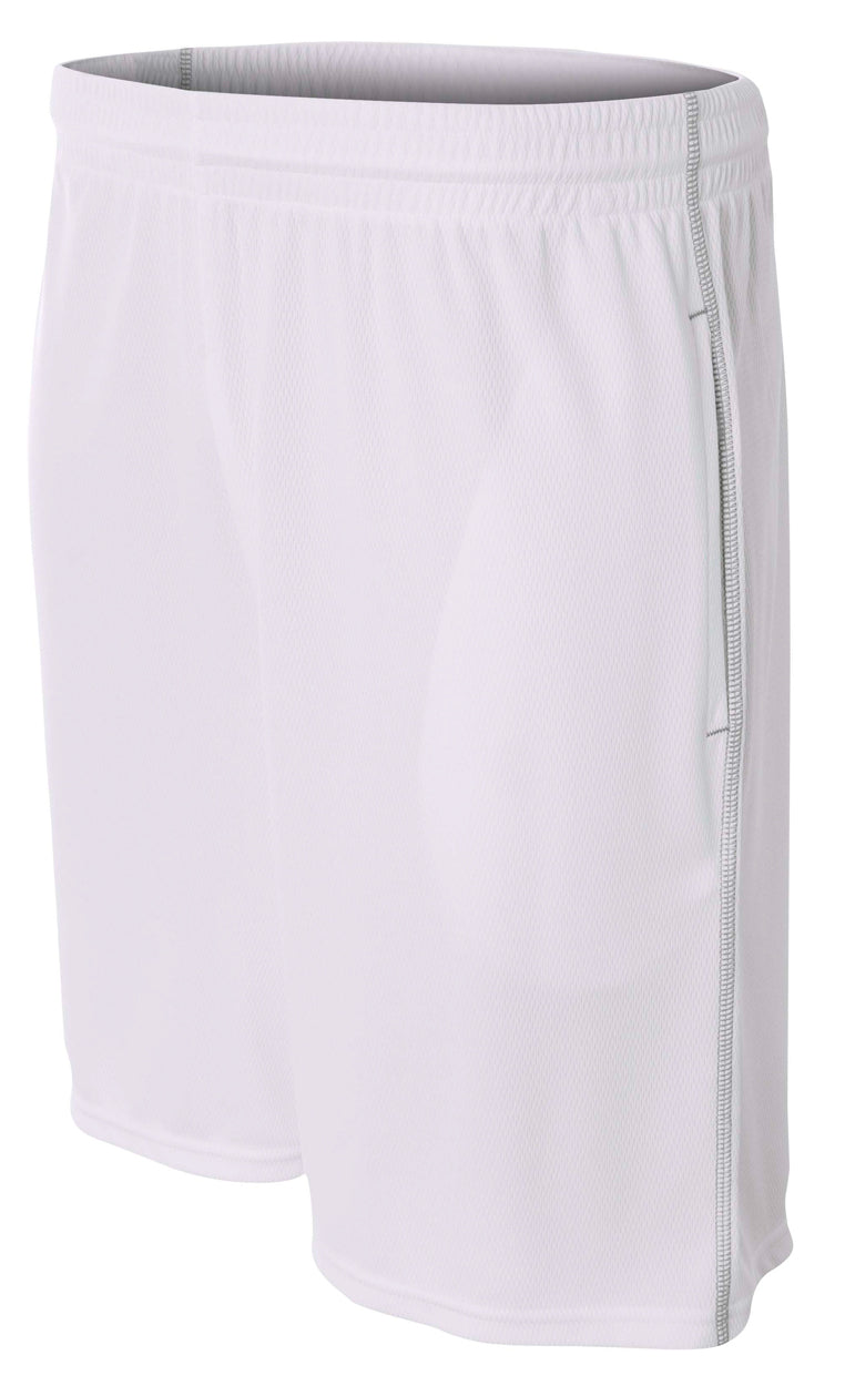 White A4 9" Pocketed Short W/ Contrast Stitching