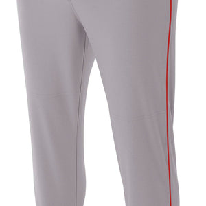 GREY/SCARLET A4 Pro-Style Elastic Bottom Baseball Pant