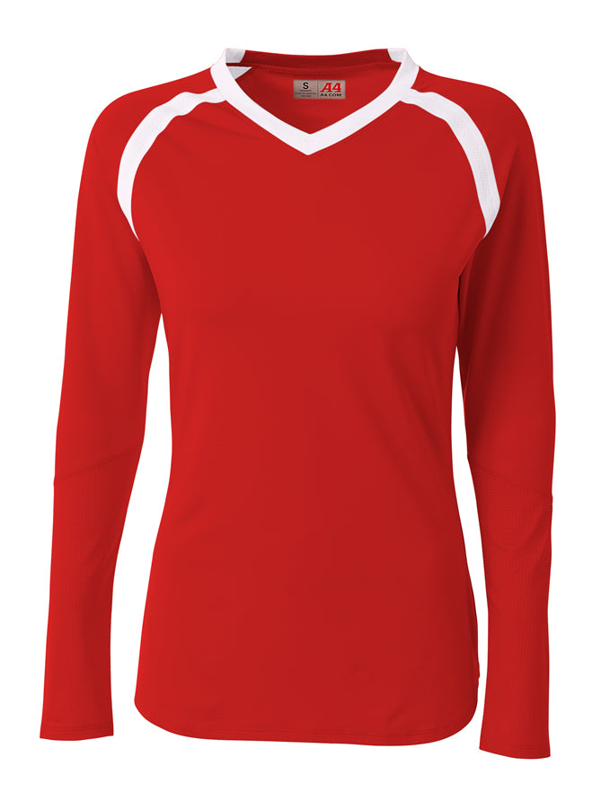 Scarlet/white A4 A4 Youth Ace Long Sleeve Volleyball Jers