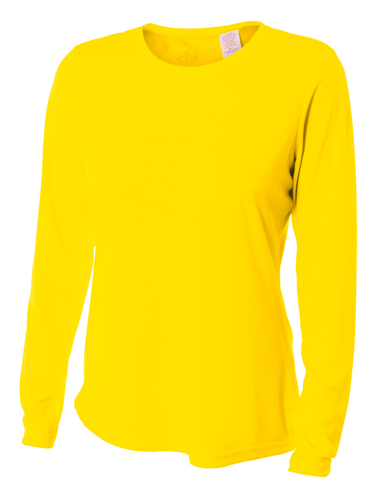 A4 Cooling Performance Long Sleeve Crew Shirt - Safety Yellow, Moisture Wicking - View #10