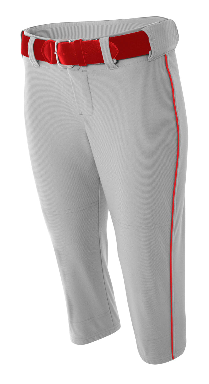 Grey/scarlet A4 Softball Pant With Piping