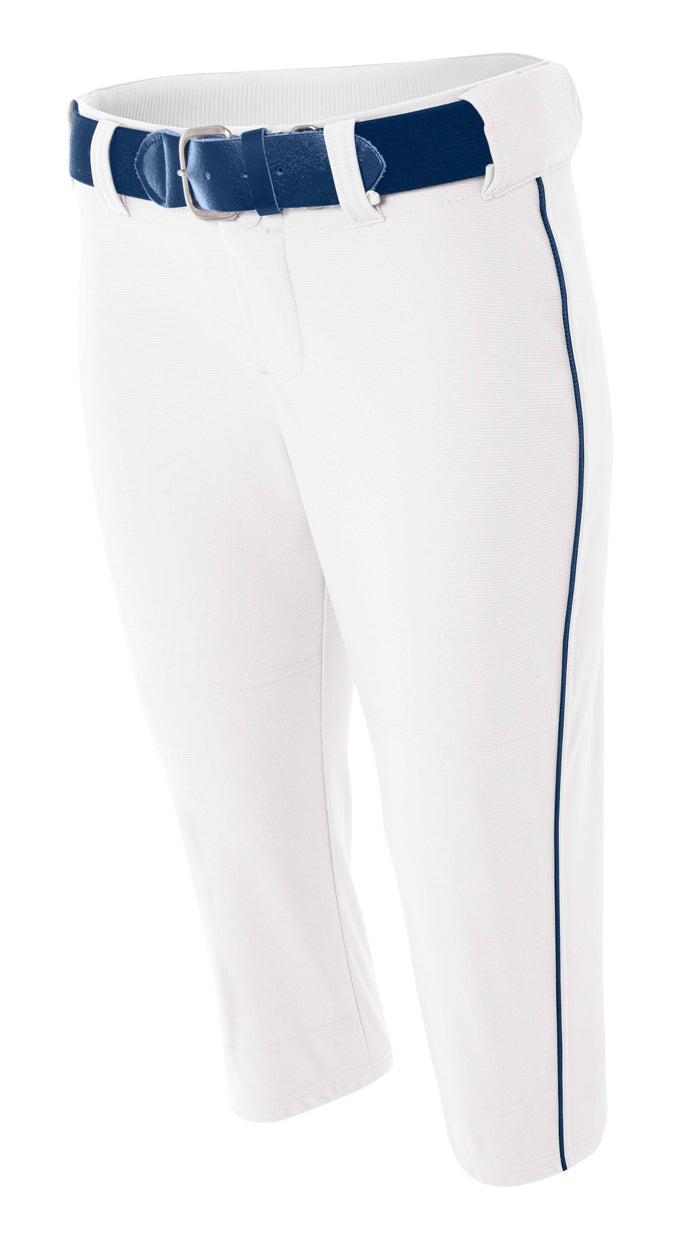 White/navy A4 Softball Pant With Piping